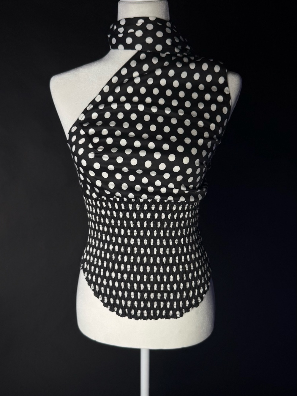 Blondita Polka Dot Neck Scarf Top - Black & White